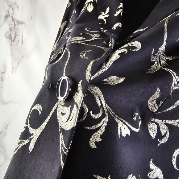 Joseph Ribkoff Jacket Womens Medium Black Silver Metallic Cuffed Shirt Blouse - Picture 8 of 10